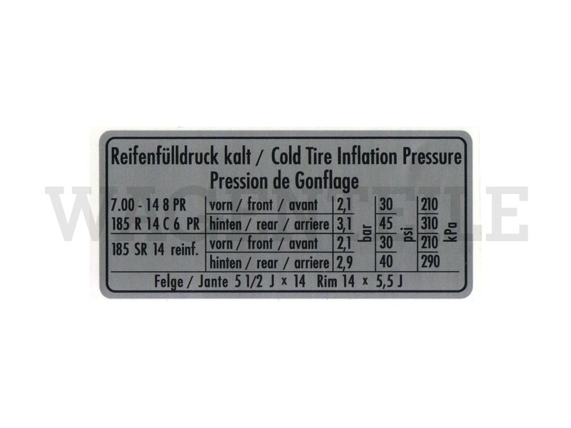 010 601 21A C Aufkleber 'Reifendruck' Typ2 ab '72