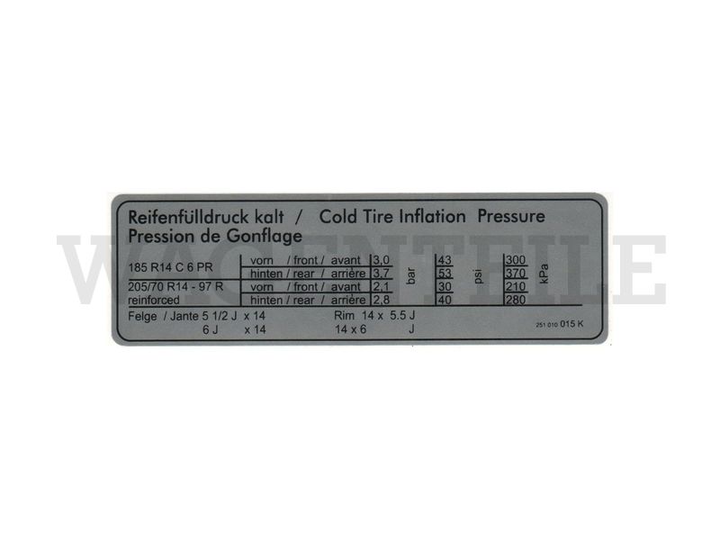 010 601 25A K Aufkleber 'Reifendruck' T3 ab '86