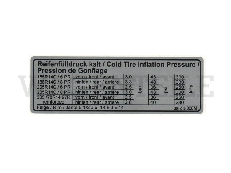010 601 25A M Aufkleber 'Reifendruck' Allrad 14